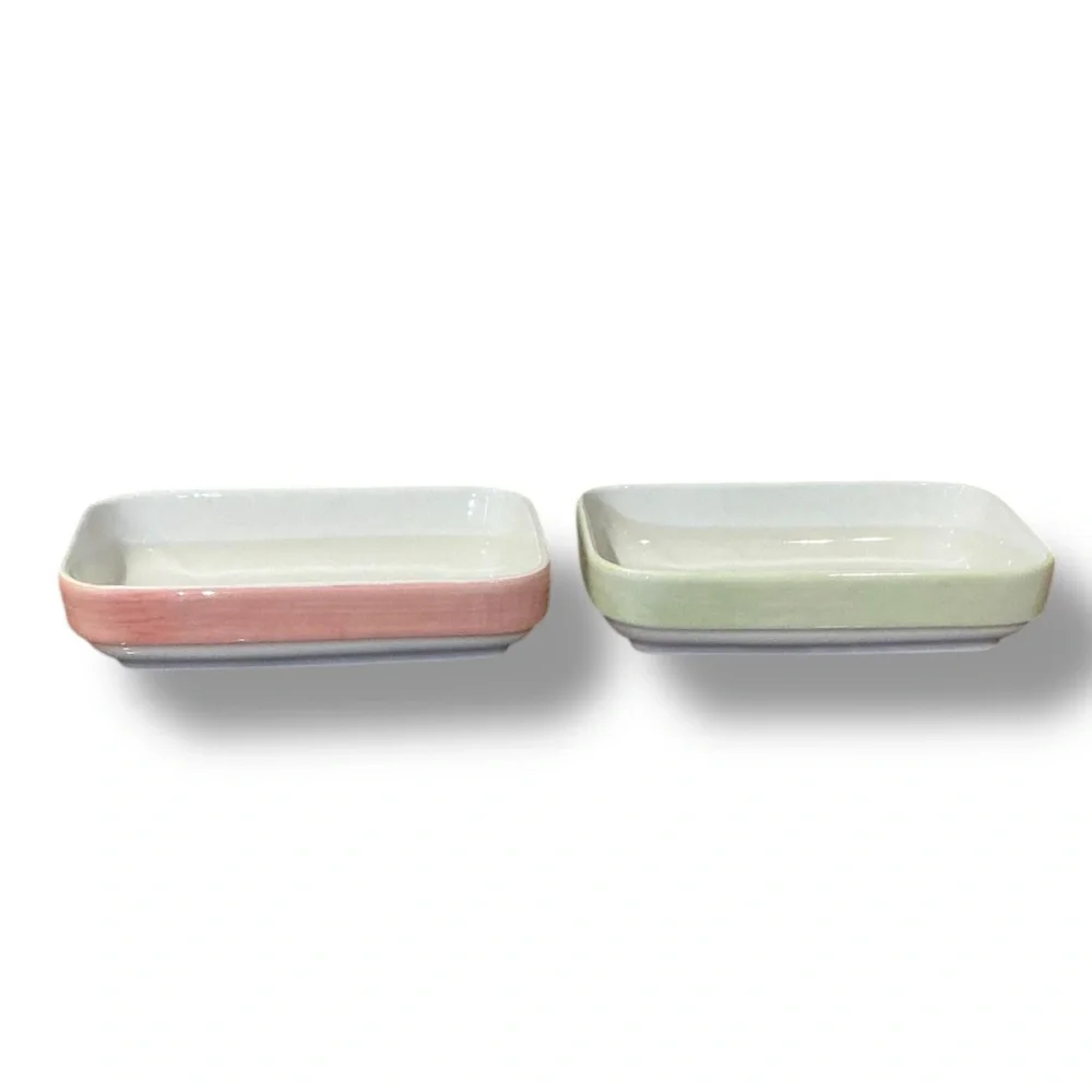 Set of 2 Burlodge Continental Hotelware Rectangular Dishes – Pink & Green